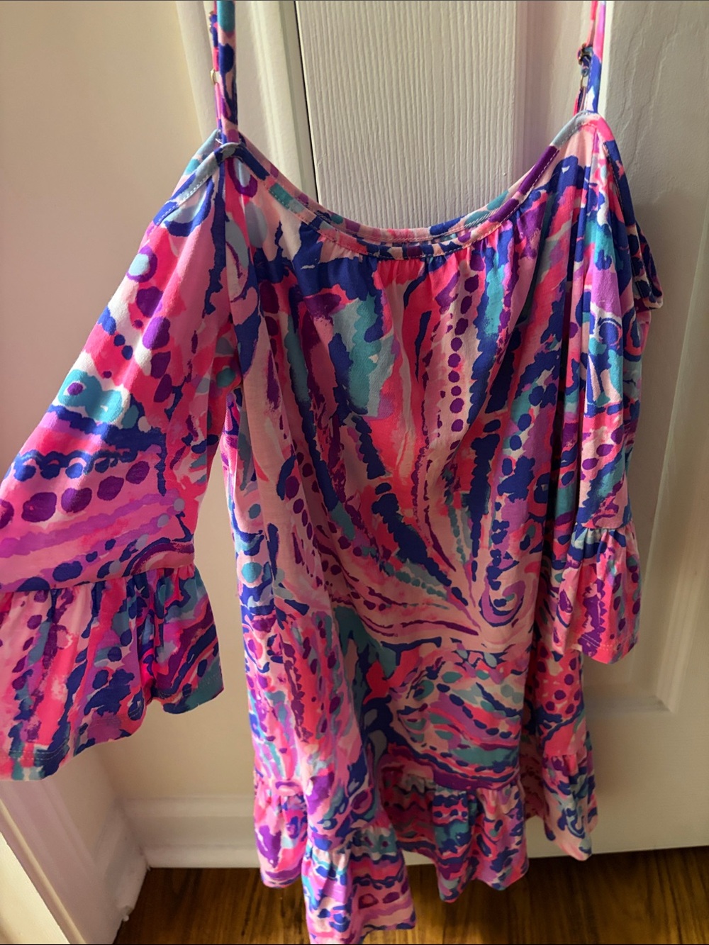 Lilly Pulitzer Girls Alanna Cold Shoulder Ruffle Dress M (6-7)